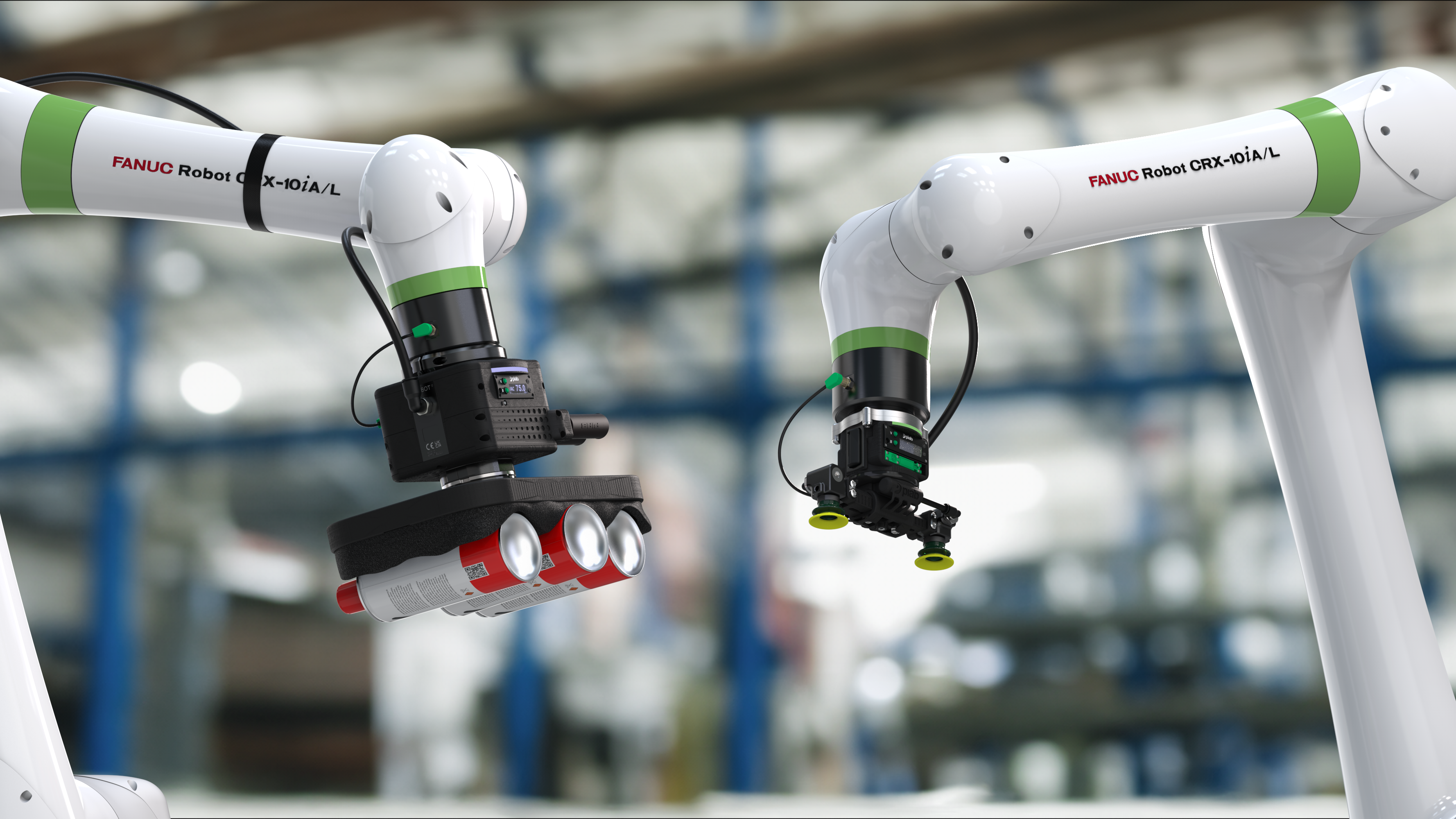 Two FANUC CRX cobots with different piCOBOT® models in use