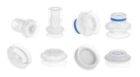 Bellows suction cups, food contact materials (FDA & EU), non-detectable