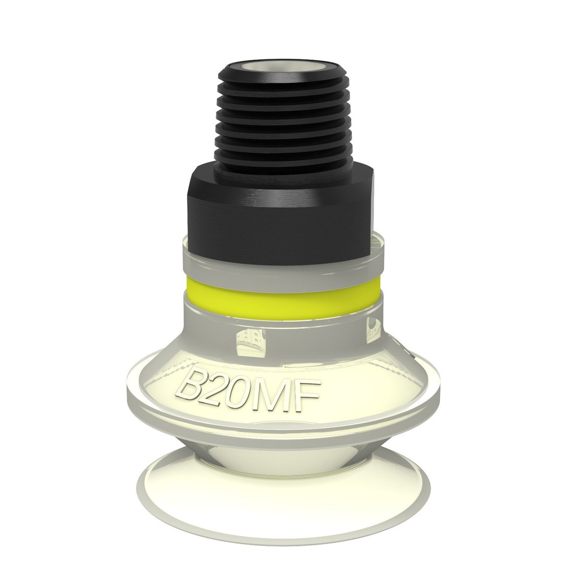 Suction cup B20MF Thermoelastic polyurethane, G1/8" male, with dual flow control valve and mesh filter