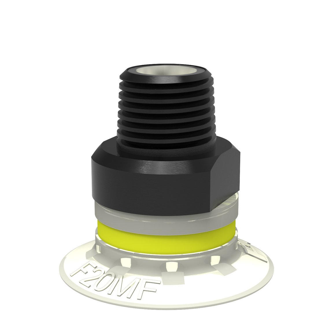 Suction cup F20MF Thermoelastic polyurethane, G1/8" male, with mesh filter and dual flow control valve