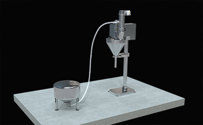 Auger filler filled with Piab vacuum conveyor