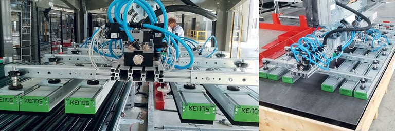 Automatisierte Handhabung von Feinsteinzeugplatten und den dazugehörigen Unterformaten
