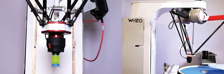 The dream team: The Wyzo sidebot combined with Piab's extremely lightweight Mini Cobot gripper (MCG)