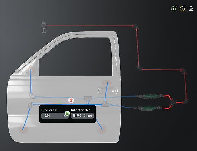 Direct editing of selected components and tube lengths enabled within the OVM Pro 3D system.