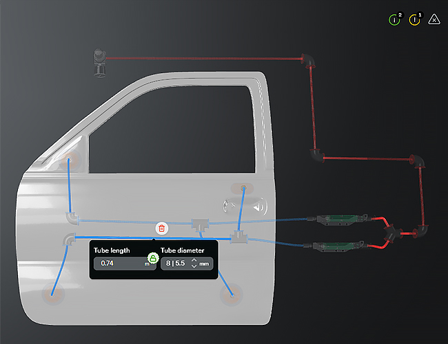 Direct editing of selected components and tube lengths enabled within the OVM Pro 3D system.
