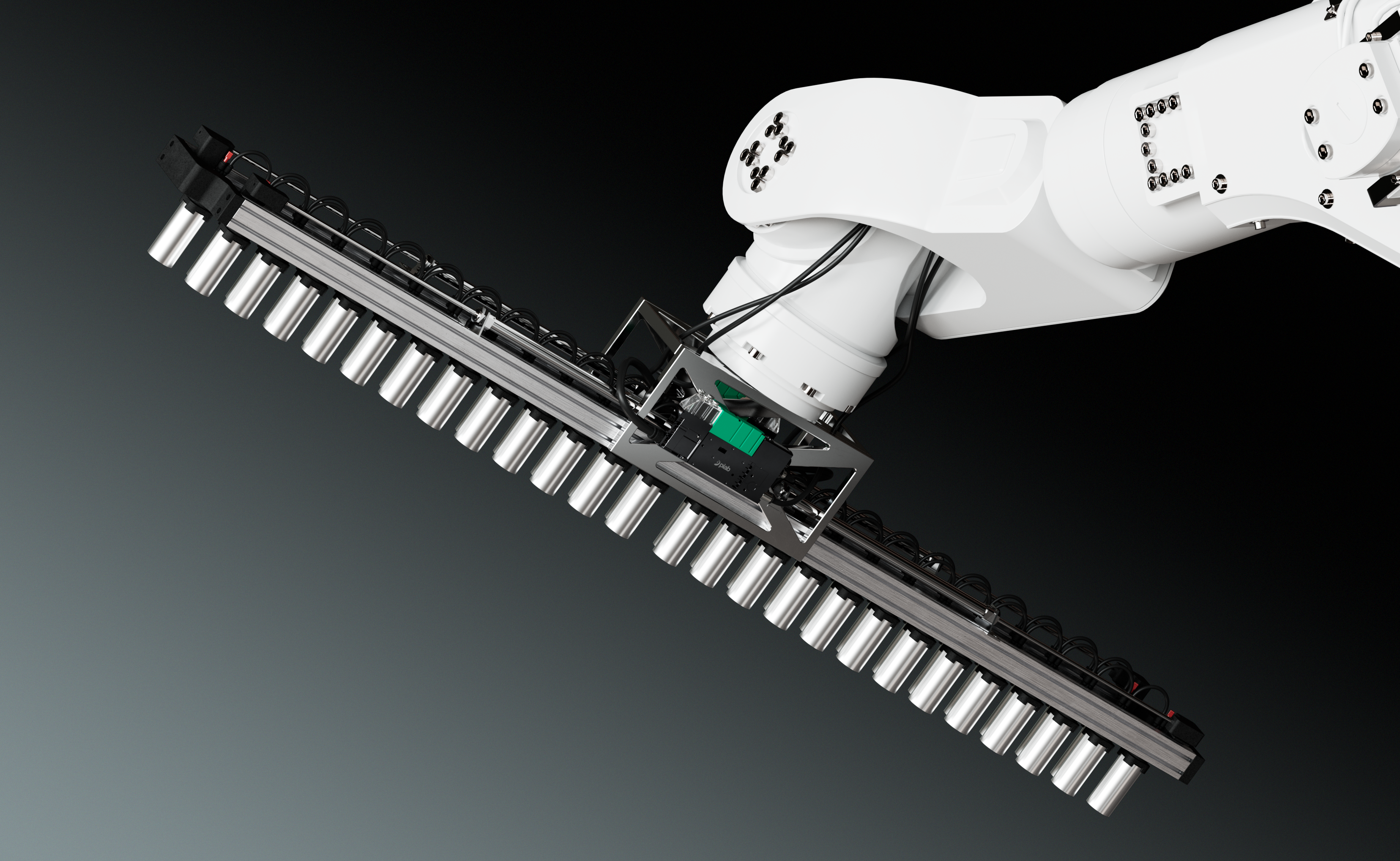 Image showing a robot gripper holding many cylindrical battery modules