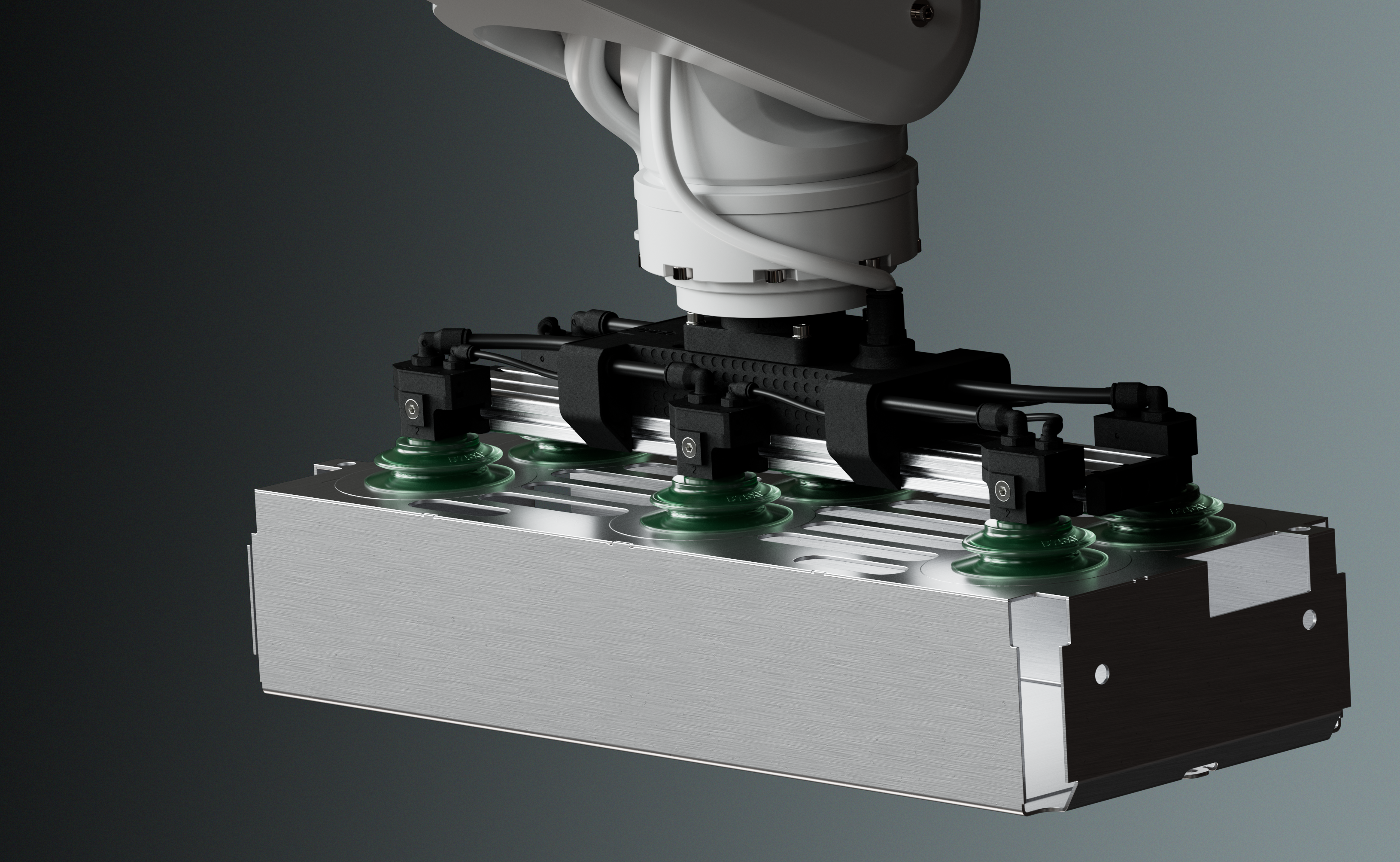 Image showing a custom robot gripper handling a part of a battery pack